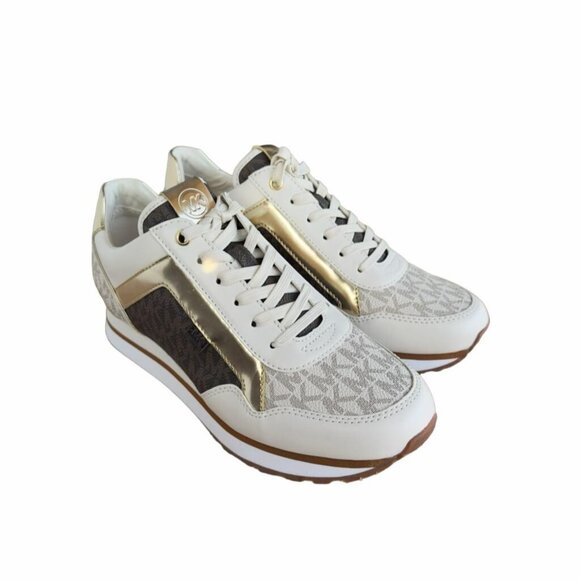 ✨Michael Kors Maddy Trainer Sneaker Vanilla Brown Gold Sz 8 Women's Shoes Casual - Picture 3 of 10